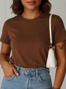 Women's Plain Casual T-Shirt, Basic Unisex Shirt, Comfortable Premium 100% Cotton Fabric, Suitable For All Occasions. - Rỉ Nâu - Xem 1