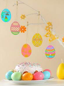 12 piezas de decoraciones de Pascua de madera sin terminar, huevos de Pascua de madera, adornos en forma de flor de conejo de Pascua feliz, artesanía de Pascua, decoración colgante de madera de Pascua, decoraciones de Pascua DIY, suministros para fiestas, con cuerdas, decoración de virutas de madera de Pascua primaveral, adecuado para fiestas y decoración del hogar - Multicolor - Ver 5