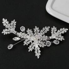 Clip de pelo con cristales de lujo con hoja y flor con cuentas, pasador de pelo elegante para moño lateral, accesorio de pelo para novia, pinzas de pelo, pasador de pelo, barretas de pelo - Plateado - Ver 3