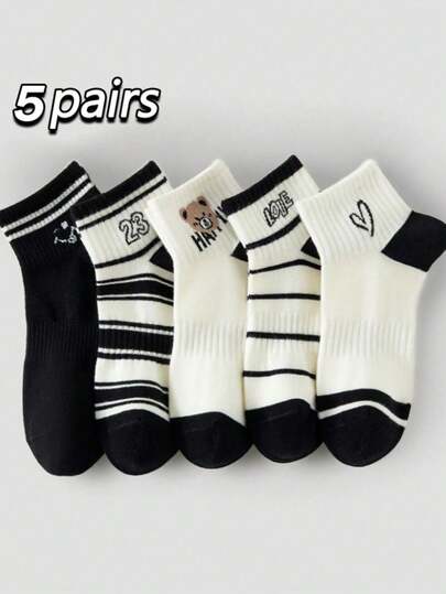 5 pares de calcetines tipo barco para mujer, calcetines cortos tipo ped, calcetines blancos, calcetines cortos, calcetines negros, calcetines de mujer, calcetines lindos, calcetines para niñas, diseño antideslizante de doble hilo, suaves, que absorben la humedad y cómodos, adecuados para uso diario, deportes en casa, uso en la oficina, estilo minimalista, adecuados para todas las estaciones y diversas festividades, calcetines invisibles y calcetines cortos, color aleatorio