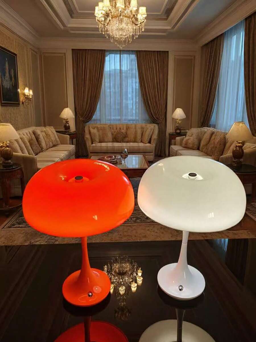 1 件橙色/白色蘑菇灯，可充电三色可调光复古蘑菇台灯，甜甜圈形状复古家居装饰卧室美学灯