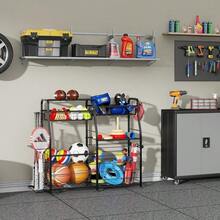 Garage Sports Equipment Organizer With Wheels - Ball Storage Rack With Elastic Rope Or Wire MeshGarage Organizer System Indoor/Outdoor Sports Rack For Sports Gear And Toys Storage Black - Black - View 2