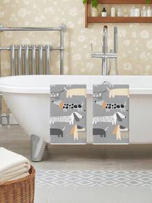 2Pcs Vintage Gray Dachshund Kitchen Towels - Soft Polyester, Hand & Tea Towel Set For Holiday Decor And Housewarming Gifts - Grey - View 5