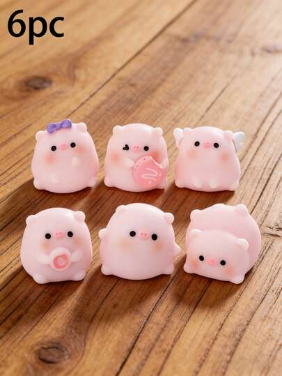 6pcs Mini Pig Figurines, Micro Landscape Decor Accessories, Indoor Room Decoration, Suitable For Desk, Home, Office, DIY Crafts