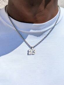 1 Pc Creative Single Layer Stainless Steel Twist Chain Number 23 Pendant Necklace For Ladies Daily - Silver - View 6
