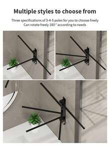 旋转式毛巾架，壁挂式，无需钻孔，多功能挂杆带挂钩，可选3/4/5杆，适用于浴室和厨房，可作毛巾架、抹布架、多功能浴室收纳架 - 黑色 - 查看 7