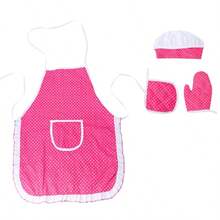 烹饪烘焙角色扮演玩具套装——厨师围裙、帽子、手套及配件，粉色角色扮演厨房服装，艺术绘画，课堂活动，生日、万圣节和圣诞节礼物 - 彩色 - 查看 16