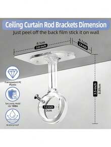 2pcs Curtain Rod Brackets, Ceiling Mount Curtain Rod Holders, Heavy Duty Self-Adhesive Curtain Rods, Adjustable Curtain Hooks, Suitable For Wardrobe, Bedroom, Bathroom, Kitchen, Apartment (Black And White) - Multicolor - View 4