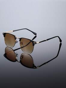 Half-Rim Eyebrow Frame Metal Glasses, Retro Punk Street Style, For Photo, Travel, Party, Daily Wear, Fishing, Skiing, Gift - 彩色 - 查看 8