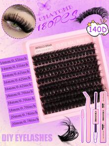 Kit De Extensão De Cílios 200/180/160 Peças, 14-20Mm, Conjunto Diy Para Extensão De Cílios Com Cola, Selante, Pinça, Pincel, Cílios Postiços Grossos Em Tufo 120D+140D+160D, Longos E Macios, Efeito Olho De Gato, Ideal Para Maquiagem, Festas, Viagens, Presente Perfeito Para Mulheres, Namorada E Mãe. - Multicolorido - Ver 13