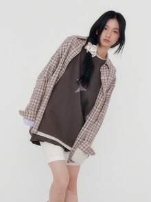 Early Autumn Retro New Lapel Single-Breasted Loose Long Sleeve Plaid Shacket - Multicolor - View 6