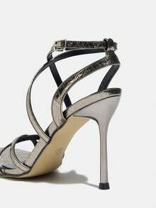 女士高跟鞋，适合春夏晚宴、户外旅行、购物、聚会、舞台表演、通勤、约会、时装秀、盛大晚宴、时尚奢华活动等场合。特点：可调节踝带、方头设计、舒适的镜面大理石纹面料、性感优雅的设计，可与秋季连衣裙和服装百搭。枪灰色高跟凉鞋 - 槍灰色 - 查看 8