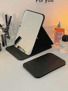 1pc Portable Double-Sided Square Makeup Mirror, Best Gift For Sisters, Aunts, Mothers, Suitable For Birthday, Holiday, Party, Wedding, Compact And Portable, Can Be Used As Pocket Mirror Or Home Decor In Living Room, Bedroom, Bathroom - Black - View 3