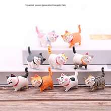 9件套可爱树脂猫咪桌面摆件，创意卡通铃铛猫摆件，猫咪房间装饰，汽车装饰 - 彩色 - 查看 9