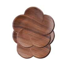 1/2/3/4/6pcs Black Walnut Wood Petal Shaped Coasters, Creative Kung Fu Tea Cup Mats, Wooden Drink Coasters, Heat Insulation Pads - Coffee Brown - View 14