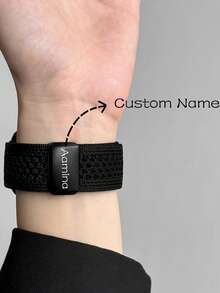 1-Piece Customizable Watch Band Stylish Breathable Nylon Braided Strap Compatible With Apple Watch 49mm, 46mm, 45mm, 44mm, 42mm, 41mm, 40mm, 38mm Magnetic Nylon Braided Band Compatible With IWatch 10/9/7/6/5/4/3/2/1/Adjustable - Valentine's Day & Mother's Day Gift Personalized Best Friend Birthday Surprise - Black - View 7