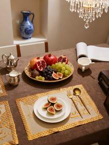 6/12pcs Gold Star & Moon Placemats, PVC Hollow Flower Vase Mats 45*30cm, Washable, Easy To Clean, Wipe-Able, Non-Slip, Heat-Resistant, Suitable For Room Decor, Dining Table Decor, Home Decor, Party Decor, Suitable For Holidays, Parties, Gatherings, Birthdays, Weddings, Gifts, Dinners, Outdoor, Picnics - Multicolor - View 4