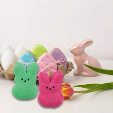 12个可爱兔子毛绒玩具，5.5英寸复活节兔子毛绒玩具，柔软涤纶材质，多种颜色（蓝、紫、粉、橙、黄），是复活节装饰、篮子填充物以及送给儿童和青少年的理想礼物。可爱的兔子造型，粉彩毛绒玩具，兔子玩具，复活节礼物，家居装饰，复活节，复活节礼物，复活节玩具