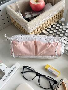 1pc Elegant, Minimalist, Niche, Cute Polka Dot Pencil Case, Large Capacity Student Stationery Box, Cosmetic Storage Bag - Multicolor - View 4