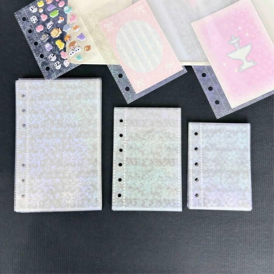 10/20pcs Colorful Heart Sticker Sheets, A7 Size Transparent Inner Pages, 3D Embossed Stickers, Refill For Photo Card Storage, Album, Book, Ring Binder, Sticker Storage, School & Office Supplies For New Semester - Multicolor - View 1