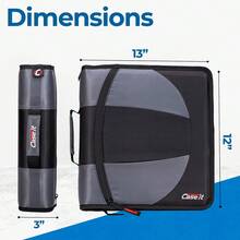 -it - Carpeta doble con cierre 2 en 1, dos anillos en D de 1.5 pulgadas, capacidad de 600 hojas, bolsa para lápices yúltiples bolsillos, organizador escolar y oficina con correa para el hombro - Negro azabache - Ver 3