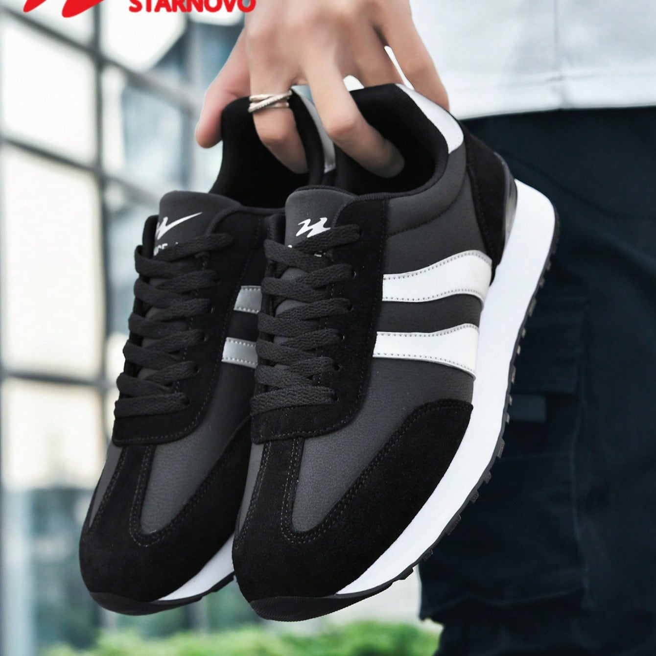 Zapatos deportivos casuales para hombres, zapatillas deportivas retro con cordones, zapatos de tenis con diseño de parches de cuero y malla de punto,