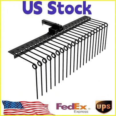 48 Pine Straw Rake,Steel Spring Tine Landscape Rake 2Receiver,Lawn Tractor
