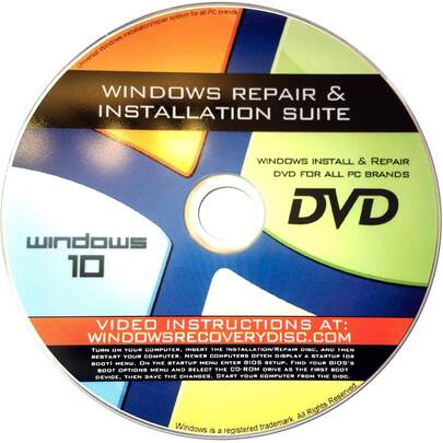 Recovery, Repair & Re-Install Disc Compatible With MS Win 10 32/64 Bit