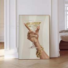 1pc Framed Canvas Wall Art, Fashionable Martini Glass Poster, Charming Wall Decor With Cocktail, Modern Champagne Pattern, Suitable For Kitchen Or Living Room, Bedroom Decor, Contemporary Home Decoration, Stylish Accessory, Dorm Decor, College Style Art, Living Room Decor, Kitchen Decor, Dining Room Decor - Multicolor - View 5