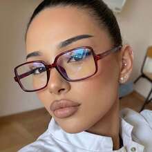 1pc Retro Red Rectangle Clear Lens Glasses For Fashionable Girls - Clear - View 1