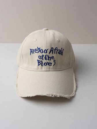 1pc Vintage Men's Baseball Cap With English Embroidery And Frayed Brim, Suitable For Daily Outdoor Sports And Sun Protection