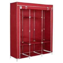 Armario ropero portátil de tela tipo closet, almacenamiento y organización, guardarropa plegable con funda antipolvo y cierre enrollable, tubo para colgar ropa, estantes para zapatos/cajas, organizador multiusos para recámara, entrada, sala, departamento, oficina o cuarto de lavado, fácil de armar y ahorra espacio - Rojo - Ver 2