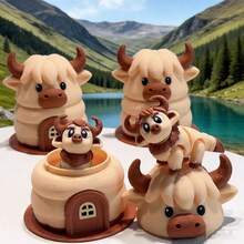 Mô hình bò cao nguyên dễ thương in 3D + Mô hình giường bò cao nguyên, Tượng nhỏ bằng nhựa trang trí bàn làm việc, Quà tặng ngày lễ - Nhiều màu - Xem 3