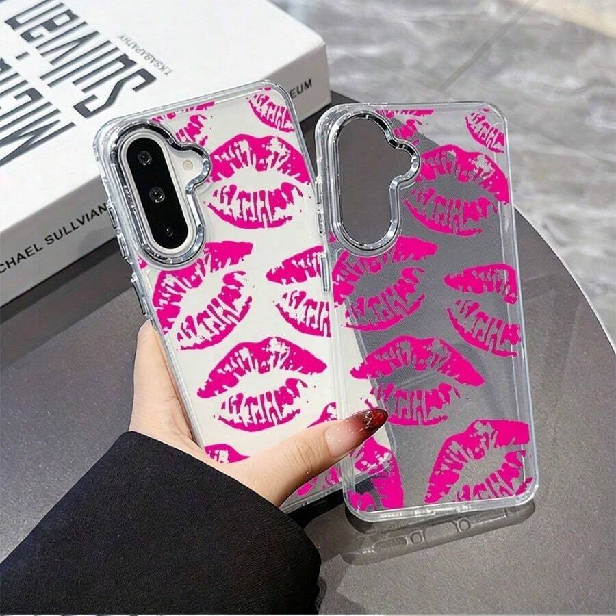 Funda de teléfono con estampado de labios de rosa, Compatible con S25 S24 S23 S22 S21 S20 y modelos de la serie A, Compatible con iPhone 17 16 15 14 13 12 11 Pro Max, Para modelos MOTO y vivo, Adecuado para regalo de Navidad para mujeres. - transparente - Ver 1