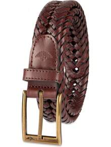 Cinturón de cuero trenzado casual y de vestir para hombre - Negro - - Ver 1
