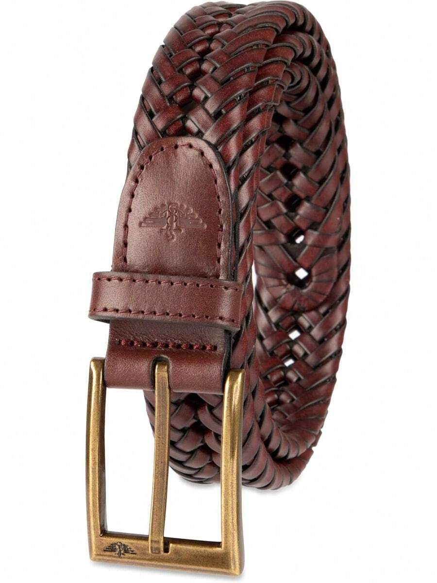 Cinturón de cuero trenzado casual y de vestir para hombre - Negro - - Ver 1