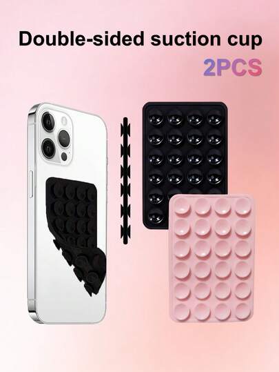 2PCS  Suction Cup Phone Case Stand, Adhesive Phone Case Stand, Universal Silicone Phone Accessories, Hands-Free Mirror Bathroom Phone Stand, Tools For Watching Videos And Taking Selfies (Black And Pink)