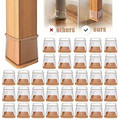 4/20/32pcs Silicone Furniture Leg Pads, 360° Full Wrap Chair Leg Covers, Non-Slip Textured Bottom - Dual-Layer Felt Padded Quiet Protection, Space-Saving, Table & Chair Leg Sleeves, Easy To Clean