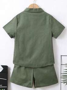 Tween Boy Cartoon Print Shirt And Shorts Set - Green - View 2