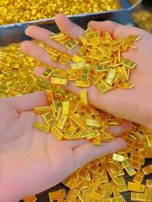 100pcs Mini Gold Bar Decor, 0.2*0.5 Inch, Fake Gold Bars, Suitable For Treasure Box Decoration, Mini Size, Lightweight And Realistic, Applicable For Pirate Treasure Hunt Party, Movie/Theater Production, Feng Shui Wealth Decoration, Lucky Charm, Winter Wonderland Holiday, New Year, Festival Supplies, Home Decor, Room Decoration, Holiday Decoration, Indoor/Outdoor Home Accents, Vase Filler, Valentine's Day Decor, Valentine's Day Gift - Multicolor - View 7