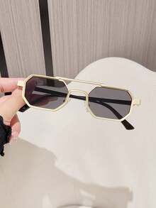 Jednoczęściowe męskie okulary lotnicze w złotej oprawce z podwójnym mostkiem, wykonane z metalu, akcesoria Y2K, podróżne, festiwalowe, sezonowe, modne okulary, okulary przeciwsłoneczne, męskie okulary modowe, odpowiednie na imprezy, lato, powrót do szkoły, imprezy na plaży, odzież uliczną, selfie, święta.