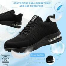 New Black Safety Shoes Men Women,Comfortable Breathable Air Cushion Work Shoes,Indestructible Steel Toe Sneakers,Fashion Construction Working Boots,Steel Toe Non Slip Work Shoes,Cushioned Insole Lightweight Work Sneakers,Anti-Smash, Anti-Puncture, Classic Sports Fashion, Breathable Low-Top, Wear-Resistant, Flexible, Comfortable Soft Sole, Outdoor Work Site Protective Shoes  (Women Please Order 1.5 Size Smaller)Christmas Gift/Festival Gift - 黑色 - 查看 9