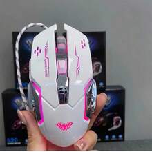 AULA Chuột chơi game cơ học có dây USB Wolf Spider, hoạt động êm ái, thích hợp cho máy tính để bàn, laptop, văn phòng, chơi game LOL, đèn LED 4 màu. - Nhiều màu - Xem 2