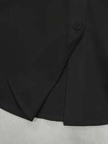 Women's Black Button Front Leopard Print Collar Lace Detail Long Sleeve Polyester Blouse Spring - Black - View 5