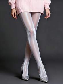 大码亮面缎面连裤袜/打底裤，专为曲线丰满的女性设计，光泽缎面质感，尽显优雅自信风采。 - 白色 - 查看 10