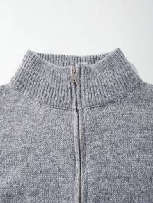 Herren lässiger einfarbiger Loose Fit Stehkragen Langarm Doppelreißverschluss Strickjacke, geeignet für Herbst und Winter - Grau - Übersicht 7