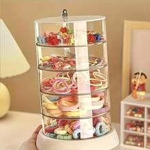 OBOVAY 1pc 360 Degree Rotating Storage Box With Multi-Layer Transparent Dome Cover | White Base And Clear Dividers, Ideal Nursery Storage Organizer - Multicolor - View 5