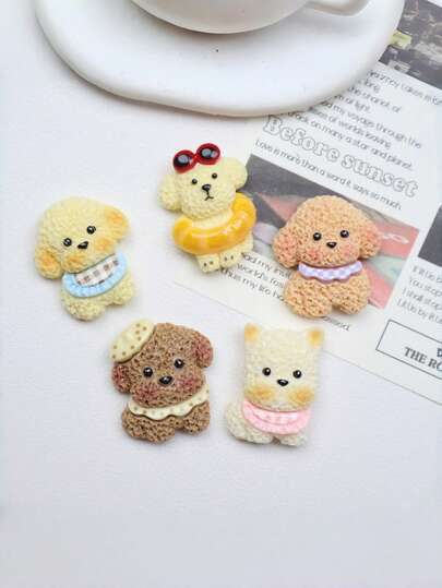 10/30pcs Random Mixed Cartoon Plush Puppy Resin DIY Accessories, Handmade Cream Glue Phone Case Hair Clips Keychains Decorative Stickers