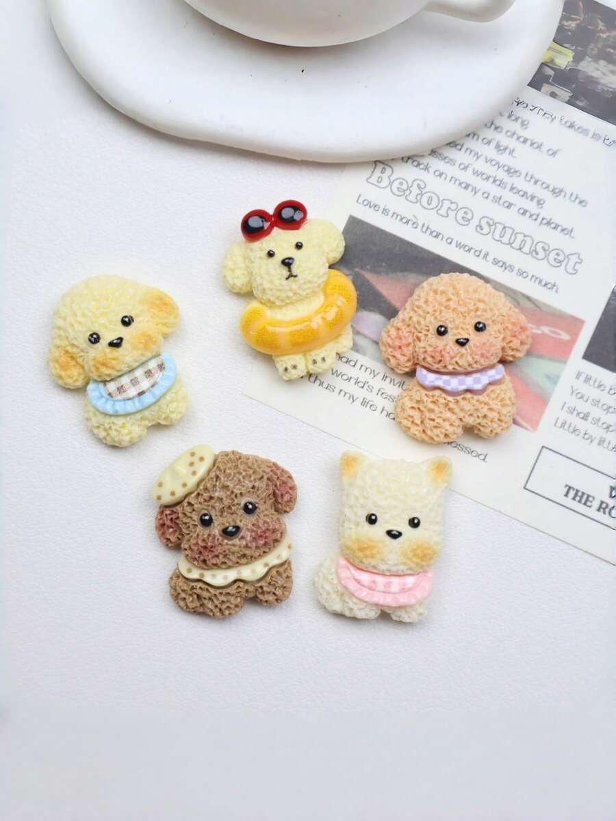 10/30个随机混合卡通毛绒小狗树脂DIY配件，手工奶油胶手机壳发夹钥匙扣装饰贴纸 - 卡通款 - 查看 1