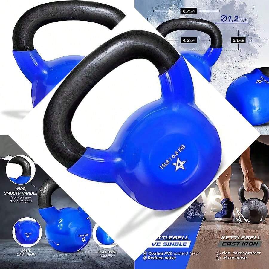 Vinilo Recubierta Kettlebell Ideal para Entrenamiento Cruzado, MMA y Fuerza - 15 libras - Ver 1